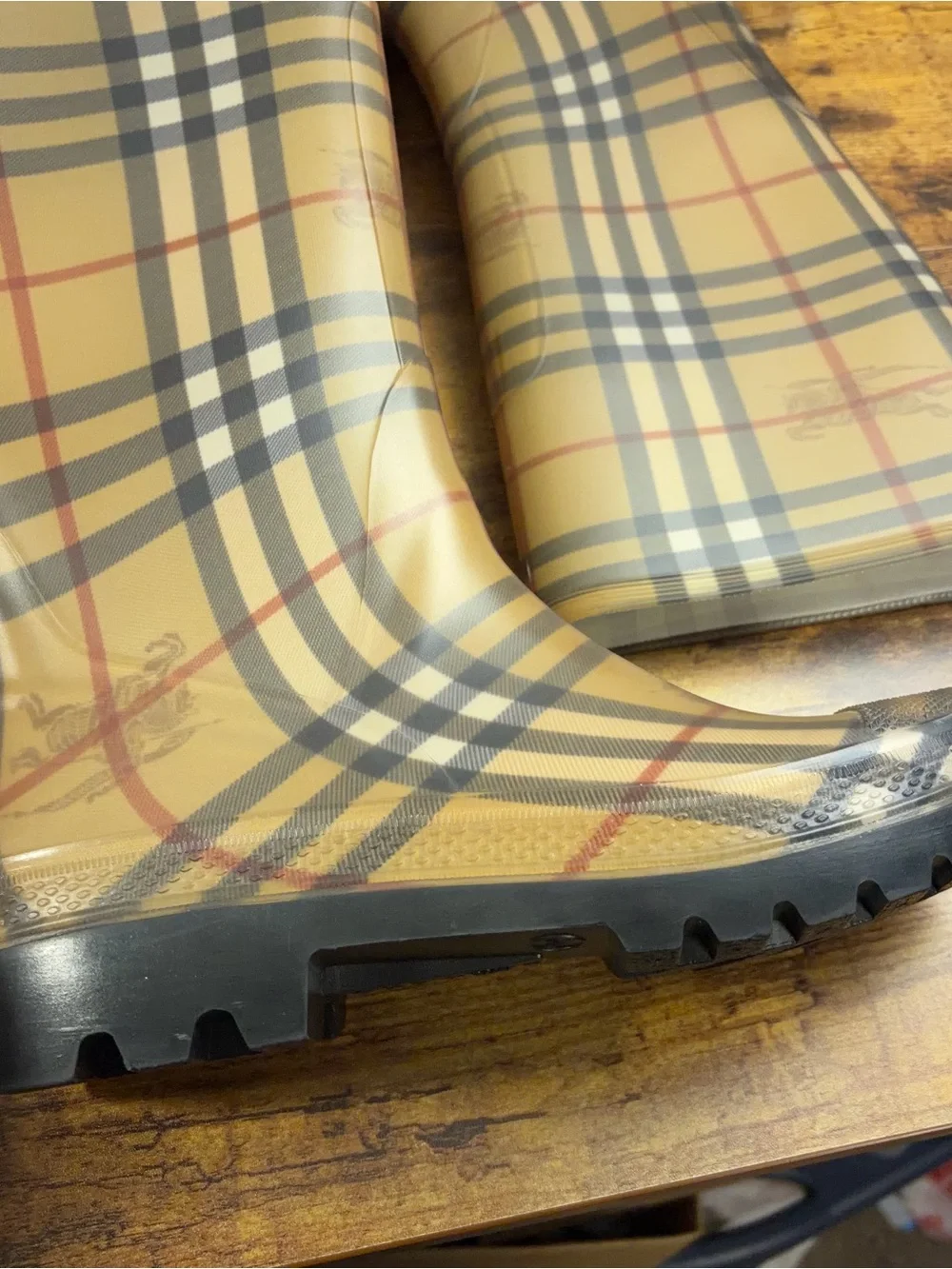 Burberry Rain Boots Tall Classic Check Womens Size 6.5 Made in Italy